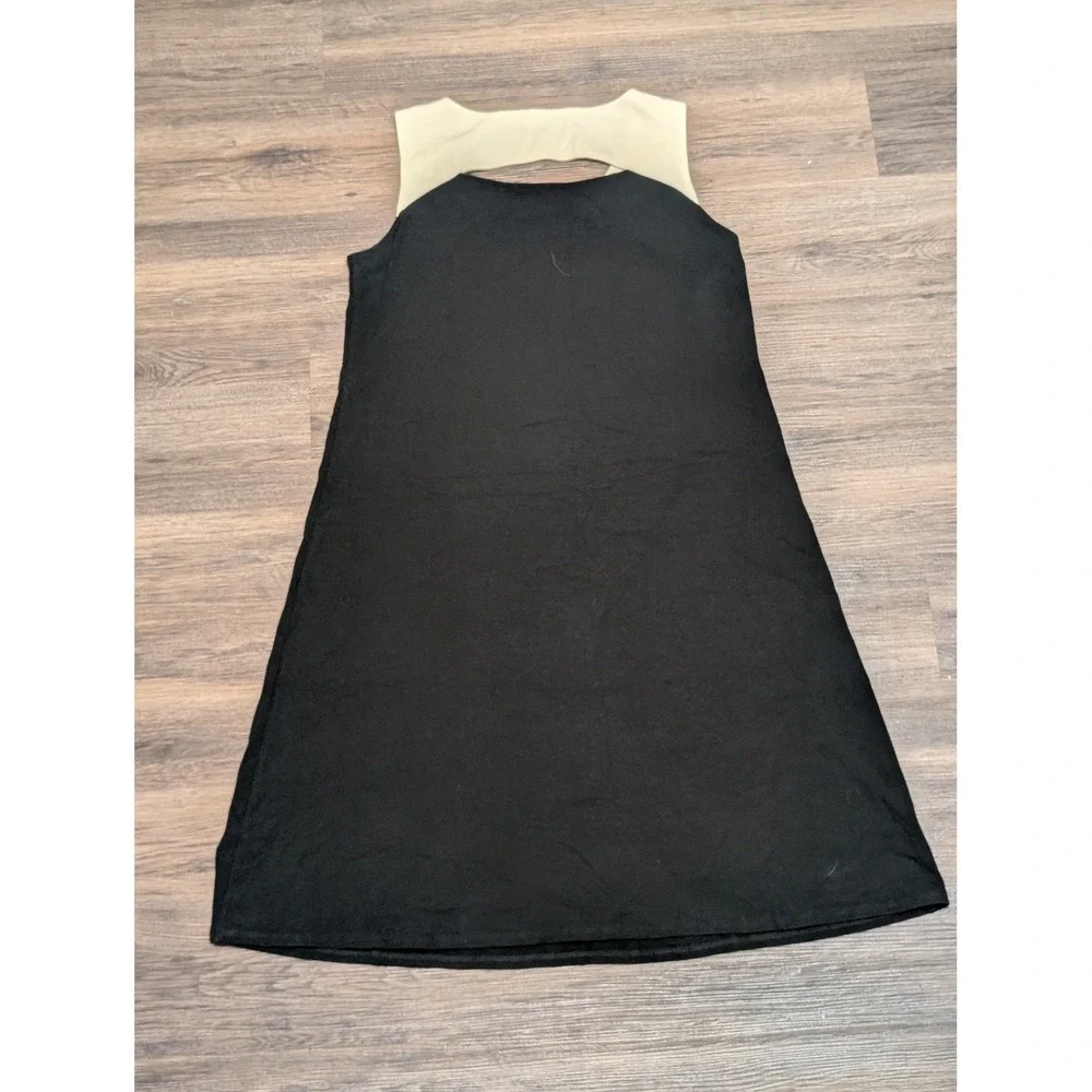 Eileen Fisher Medium Black Cream Colorblock A-Line Shift Dress Cutout Back